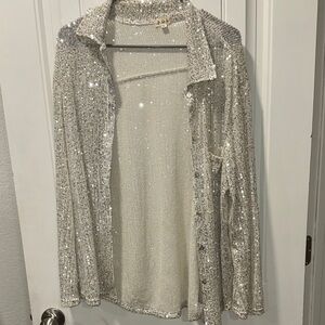 POL Shimmering Silver Sequin Top